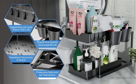 2 Pezzi Organizer Sottolavello Cucina 2 Livelli Scorrevole Portaoggetti Sottolavello Scaffale