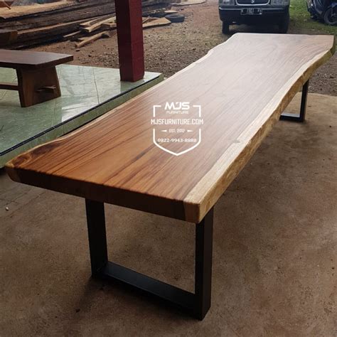 Meja Trembesi Panjang Kaki Besi Model Terbaru Mjs Furniture Jepara