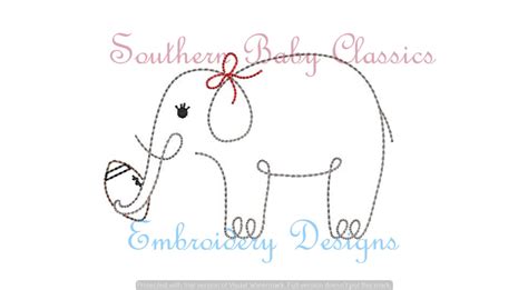 Elephant Girl Wearing Bow Vintage Stitch Machine Embroidery Design