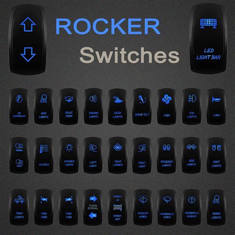 Blue Led Rocker Switch Marine Grade Laser Eatched Spst Dpdt Toggle