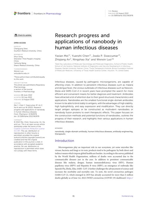 Pdf Research Progress And Applications Of Nanobody In Human