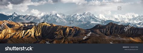 Panoramic View Snowy Mountains Upper Mustang Stock Photo 1185874780