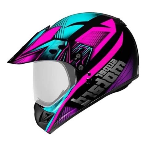 Capacete Moto Feminino Esportivo Ebf Super Motard Action Preto Rosa