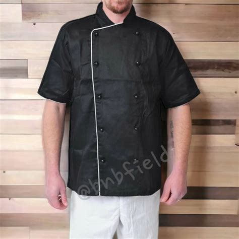 Jual Baju Kemeja Seragam Koki Chef Hitam Lis Putih Bahan American Drill