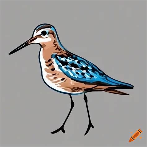 Line Drawing Of A Common Sandpiper In Brown And Blue On Craiyon