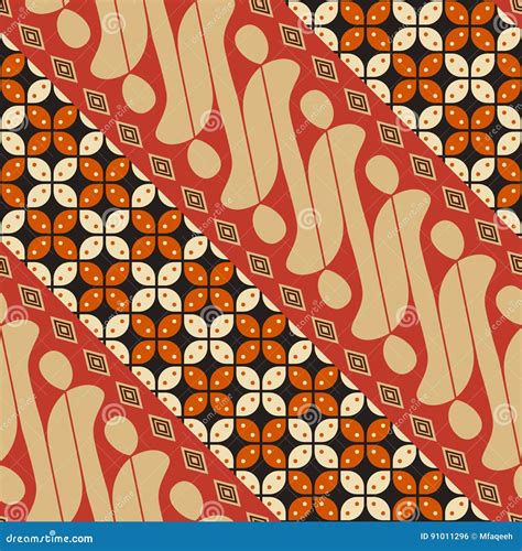 Indonesian Batik Mixed Motif Kawung And Parang Vector Seamless Pattern