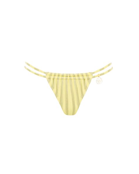 Yellow Ruched Thong Mid Rise Bikini Bottom Xs Vivien Vance