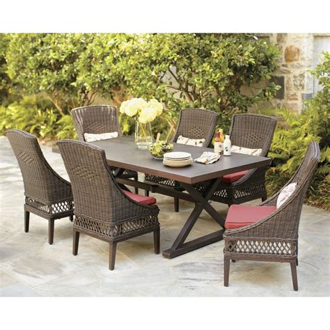 Hampton Bay Woodbury 7 Piece Wicker Outdoor Patio Dining Set With Chili