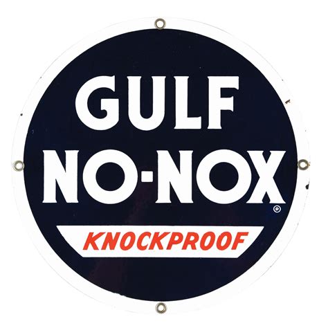 Lot Detail GULF NO NOX KNOCKPROOF GASOLINE PORCELAIN PUMP PLATE SIGN