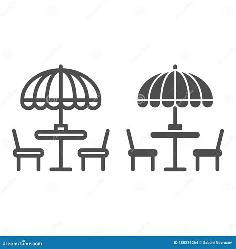 Stoelen En Tafel Met Paraplulijn En Straathoekig Straathoekconcept Buitentafel Met Paraplu Bord