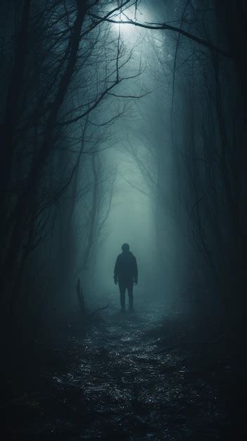 Premium Ai Image There Is A Man Walking Through A Dark Forest With A