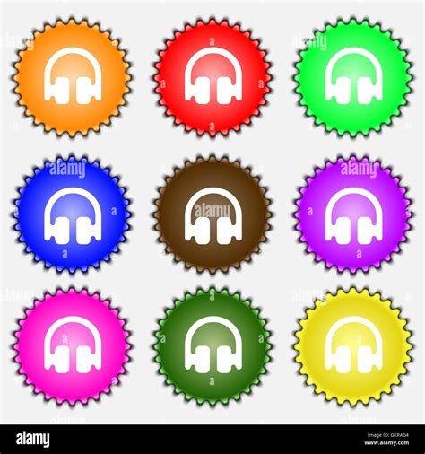 Headphones Earphones Icon Sign A Set Of Nine Different Colored Labels