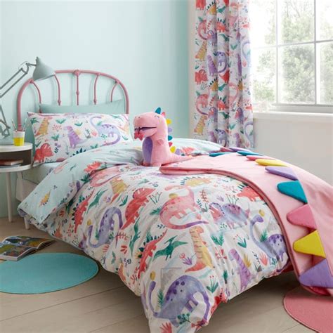 Dinosaur Pink Reversible Duvet Cover And Pillowcase Set Dunelm