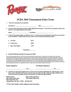 Fillable Online Scba Tournament Entry Form Sun Country Bass Fax