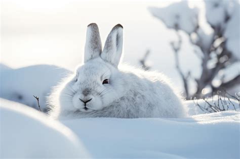 Premium Ai Image A White Rabbit In The Snow With Snow On The Ground