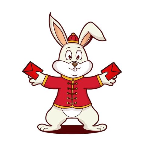 Premium Vector Cartoon Rabbit Celebrates Chinese New Year Holding Red