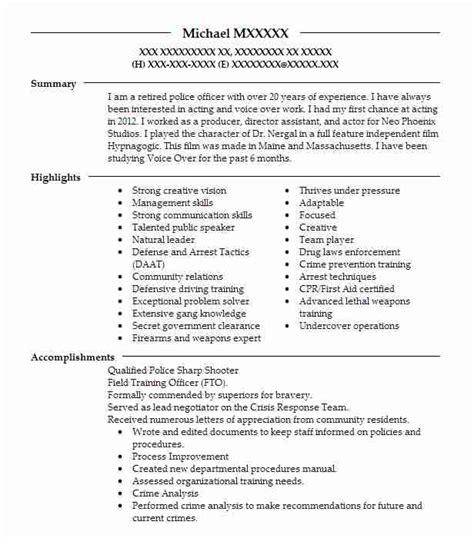 Police Officer First Class Retired Resume Example