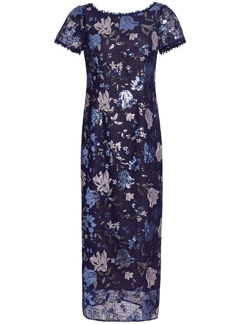 Marchesa Notte Floral Print Sequinned Midi Dress Farfetch