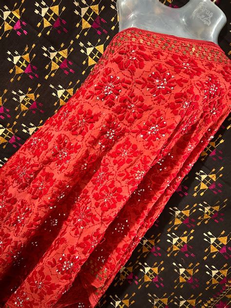 Vintage Phulkari Dupatta Hand Embroidery Dupatta Georgette Dupatta