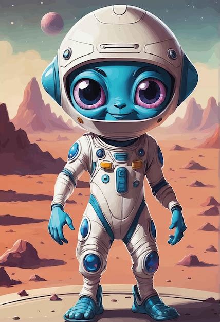 Astronauta Alien Gena Bonito Ilustra O De Desenho Animado Astronauta