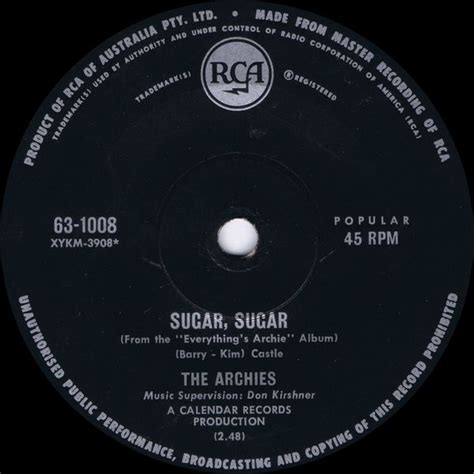 Sugar Sugar Melody Hill By The Archies Single Rca 63 1008