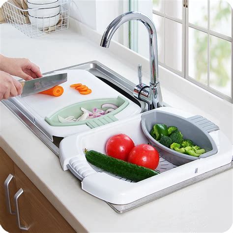 Kitchen sink cutting board Multi Function Folding Telescopic Cutting ...