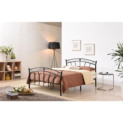 Hodedah Black Twin Size Metal Panel Bed With Headboard And Footboard