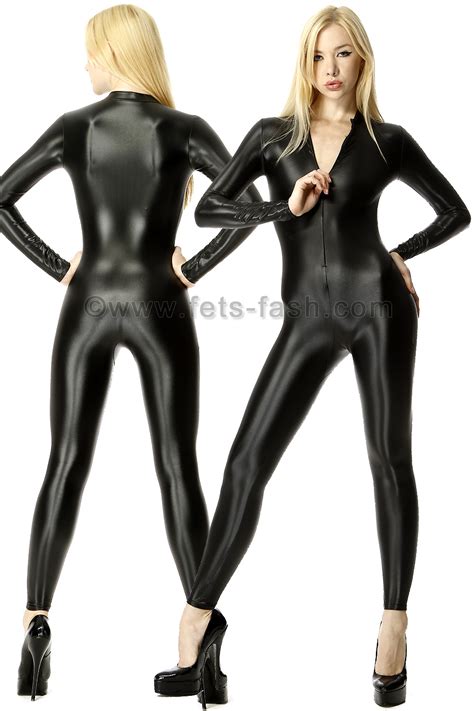 Fets Fash Catsuit Shiny Satin With Front Zip Fastener