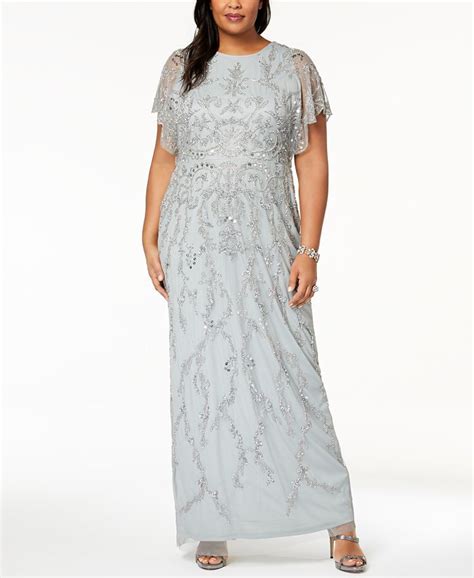 Adrianna Papell Plus Size Beaded Flutter Sleeve Gown Macys