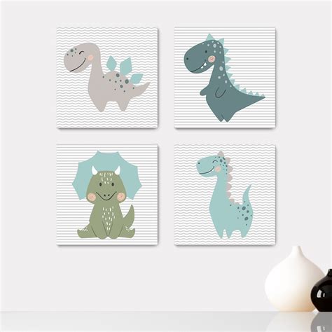 Kit 4 Quadros Decorativos Dino Dinossauros Astronauta Infantil Bebe