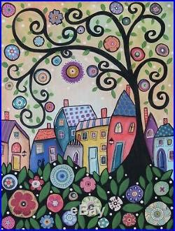 Lush Landscape X Original Canvas Painting Folk Art Primitive