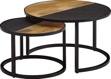 Rootz Living Rootz Salontafel Set Van 2 Massief Mangohout Stenen