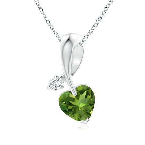 Heart Shaped Peridot Ribbon Pendant With Diamond Angara