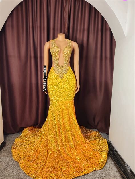 Sexy Yellow Prom Dress Evening Gown Floor Length Homecoming Dress 20