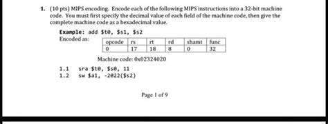 SOLVED Need Detailed Steps And Calculations 1 10 PtsMIPS Encoding