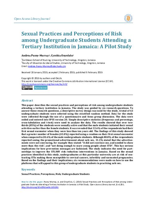 Pdf Sexual Practices And Perceptions Of Risk Among Undergraduate