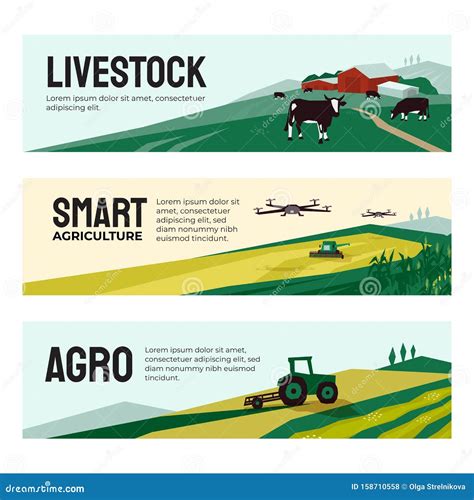 Banners Of Agricultural Company Smart Farming Livestock Stock Vector