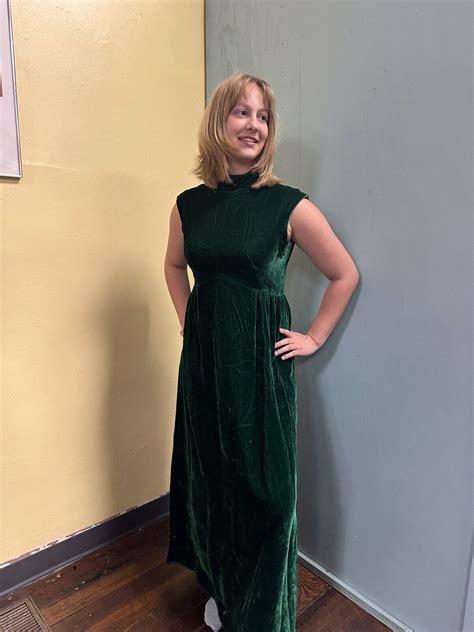 Vintage S Lorrie Deb Dark Green Velvet Maxi L Gem