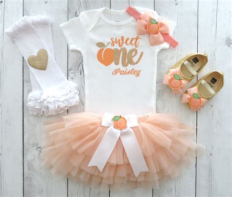 Peaches First Birthday Outfit For Baby Girl With Peach Tutu Etsy