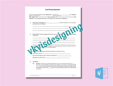 Editable Event Planner Contract Event Planner Agreement Simple Event