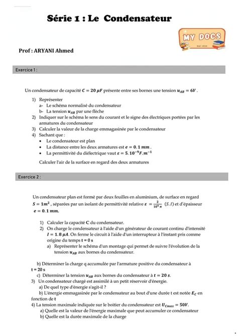 Bac Sc de l informatique Physique Série 1 corrigée