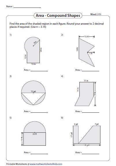 Area Compound Shapes Worksheets