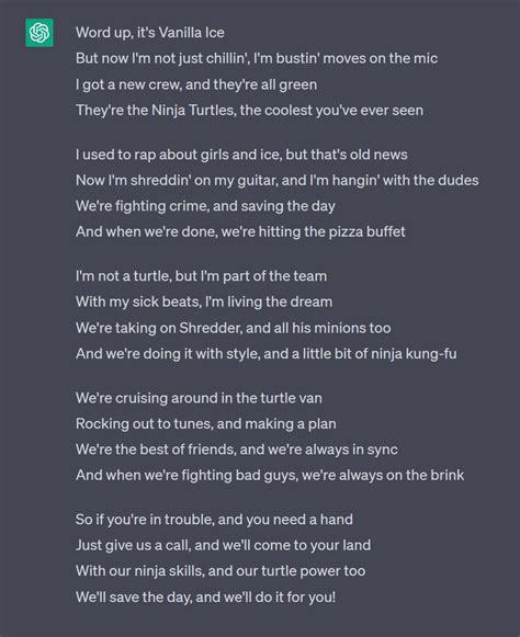 If Vanilla Ice Was A Part Of The Turtle Crew Lyrics By Chatgpt Rtmnt
