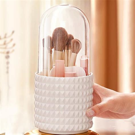 Makeup Brush Holder With Lid Rotatable Cosmetic Organiser Acrylic