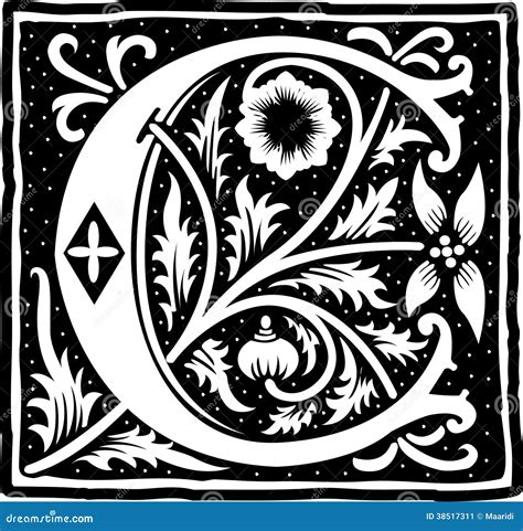 Vintage Letter C In Monochrome Stock Vector Illustration Of Blue