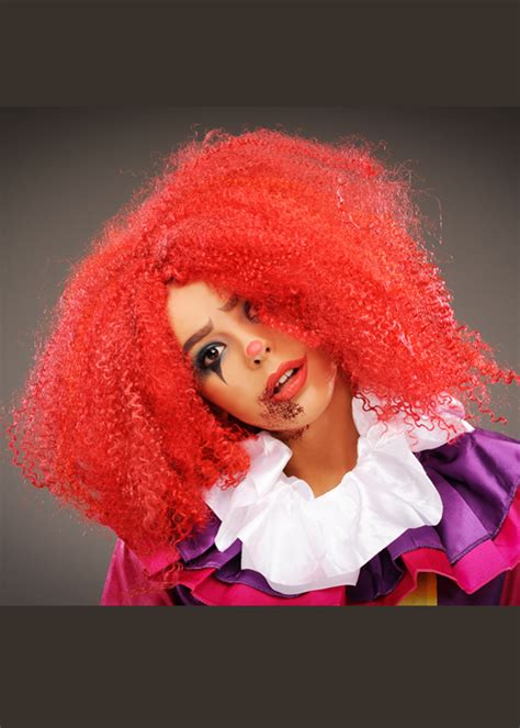 Womens Halloween Red Crimped Killer Clown Wig