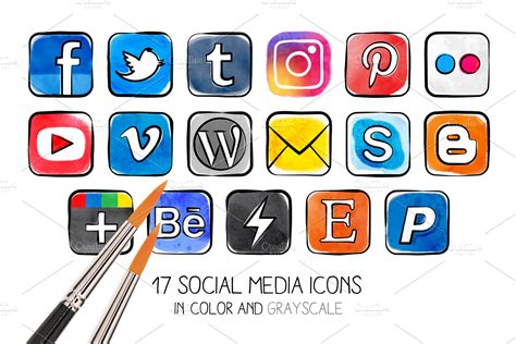 Watercolor Social Media Icons