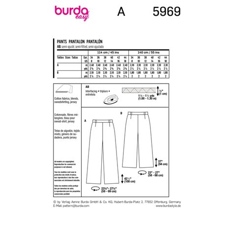 Patron Burda 5969 Pantalon avec coulisse dos élastique jambes amples