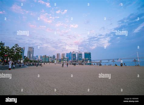 View Of Gwangalli Beach And Gwangan Bridge In Busan City Of South Korea