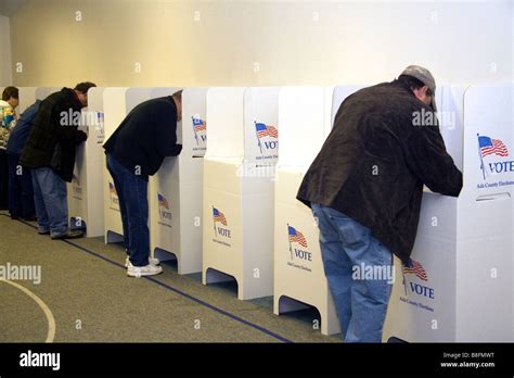 Voting In Cardboard Voting Booths At A Polling Station In Boise Idaho